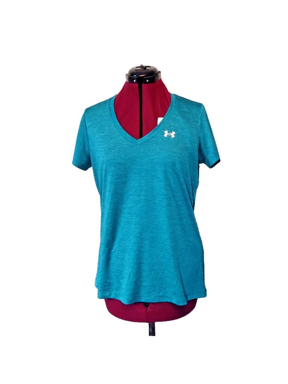 Under Armour Womens Size Medium M HeatGear V-Neck Top Heathered Teal Green Loose